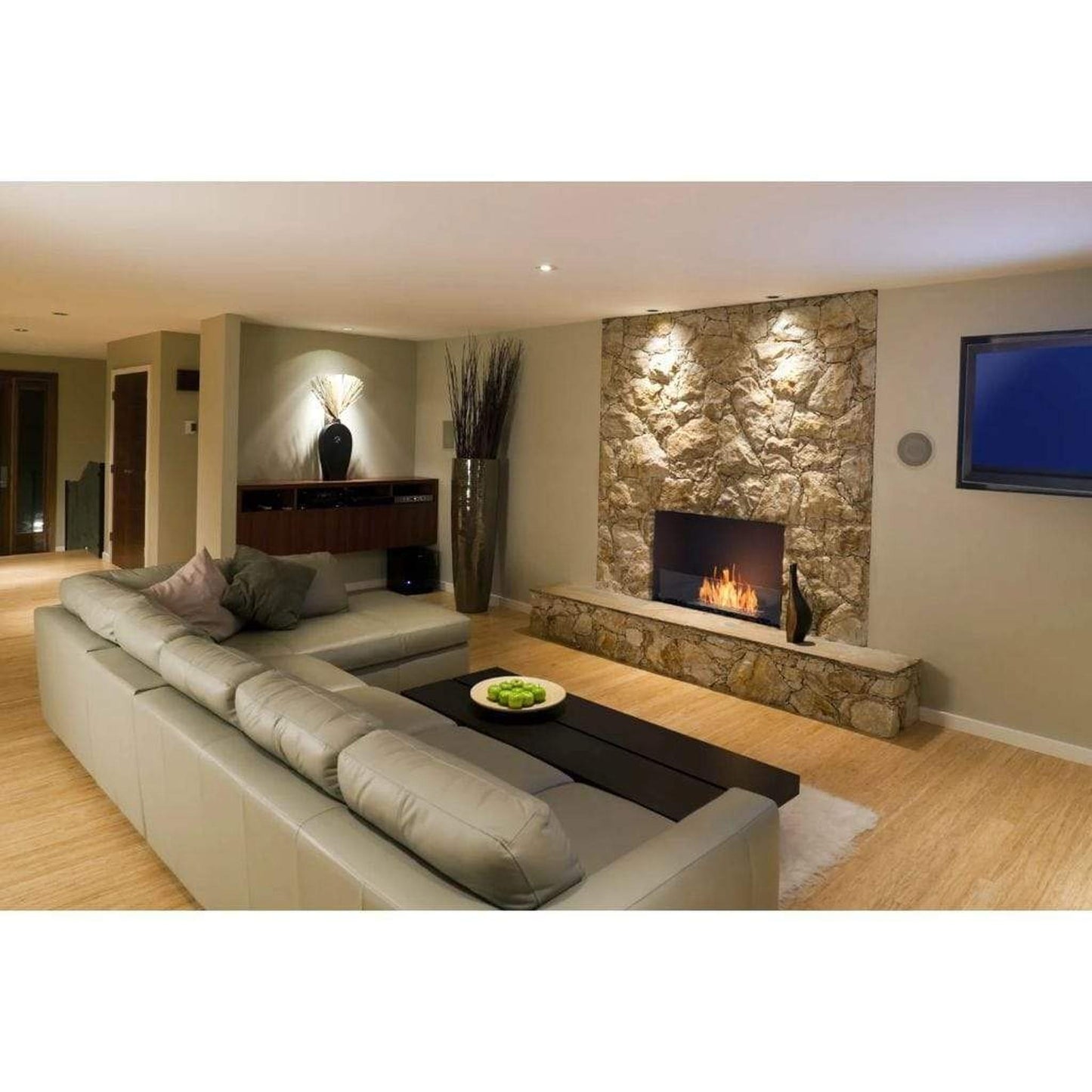 EcoSmart Fire Flex 68SS 76" Black Single Sided Ethanol Fireplace Insert with Black Burner by Mad Design Group