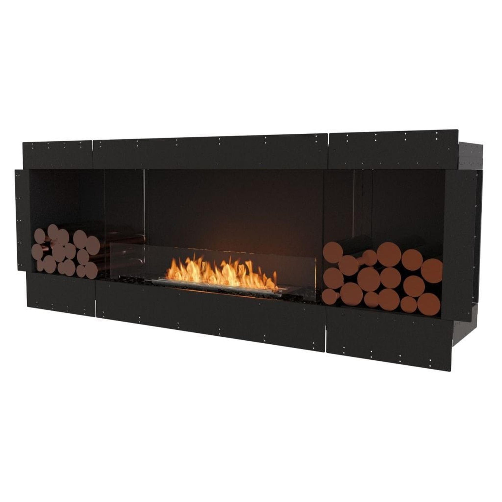EcoSmart Fire Flex 78SS 86" Black Single Sided Ethanol Fireplace Insert with Black Burner and Decorative Box by Mad Design Group