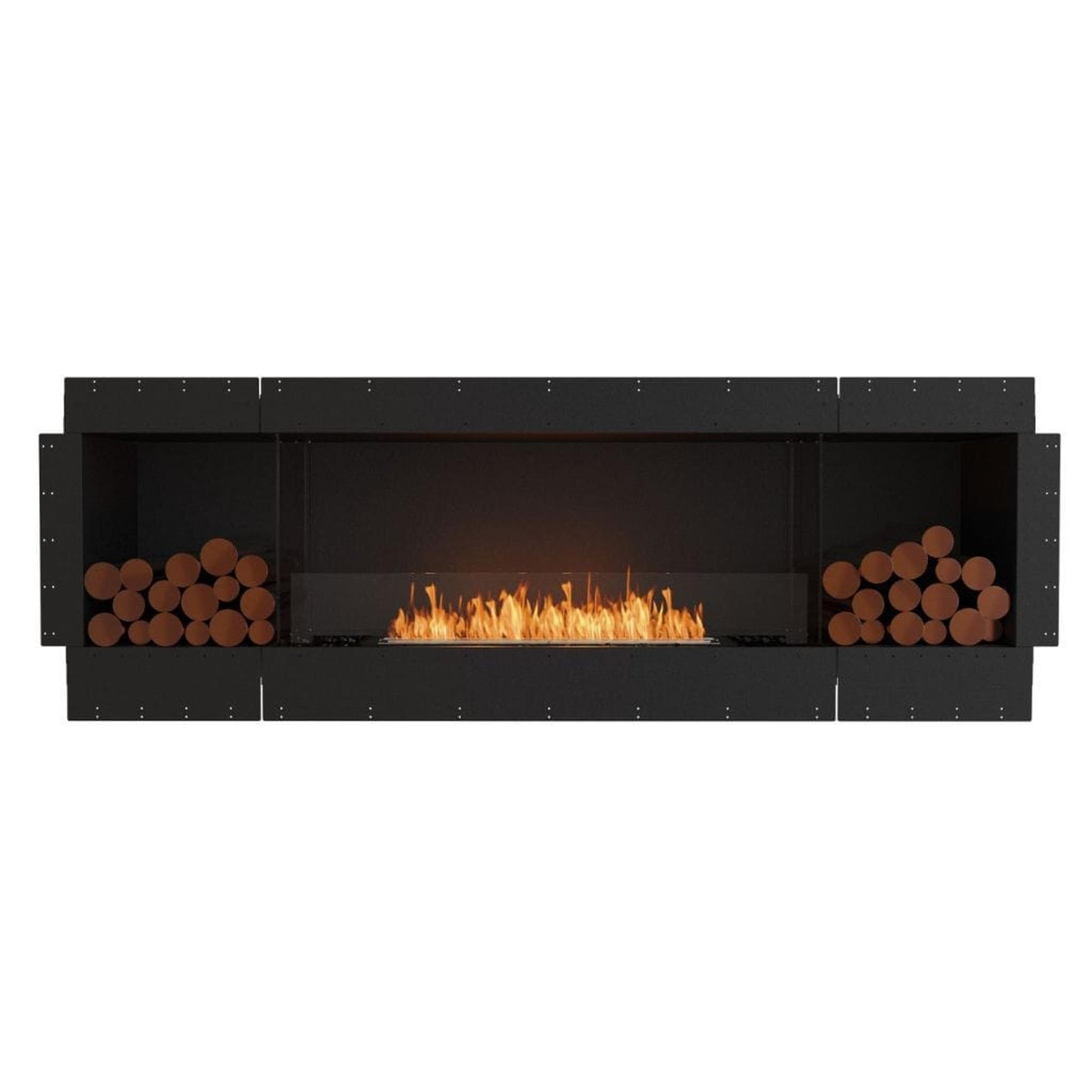 EcoSmart Fire Flex 86SS 94" Black Single Sided Ethanol Fireplace Insert with Black Burner and Both Sides Decorative Box by Mad Design Group