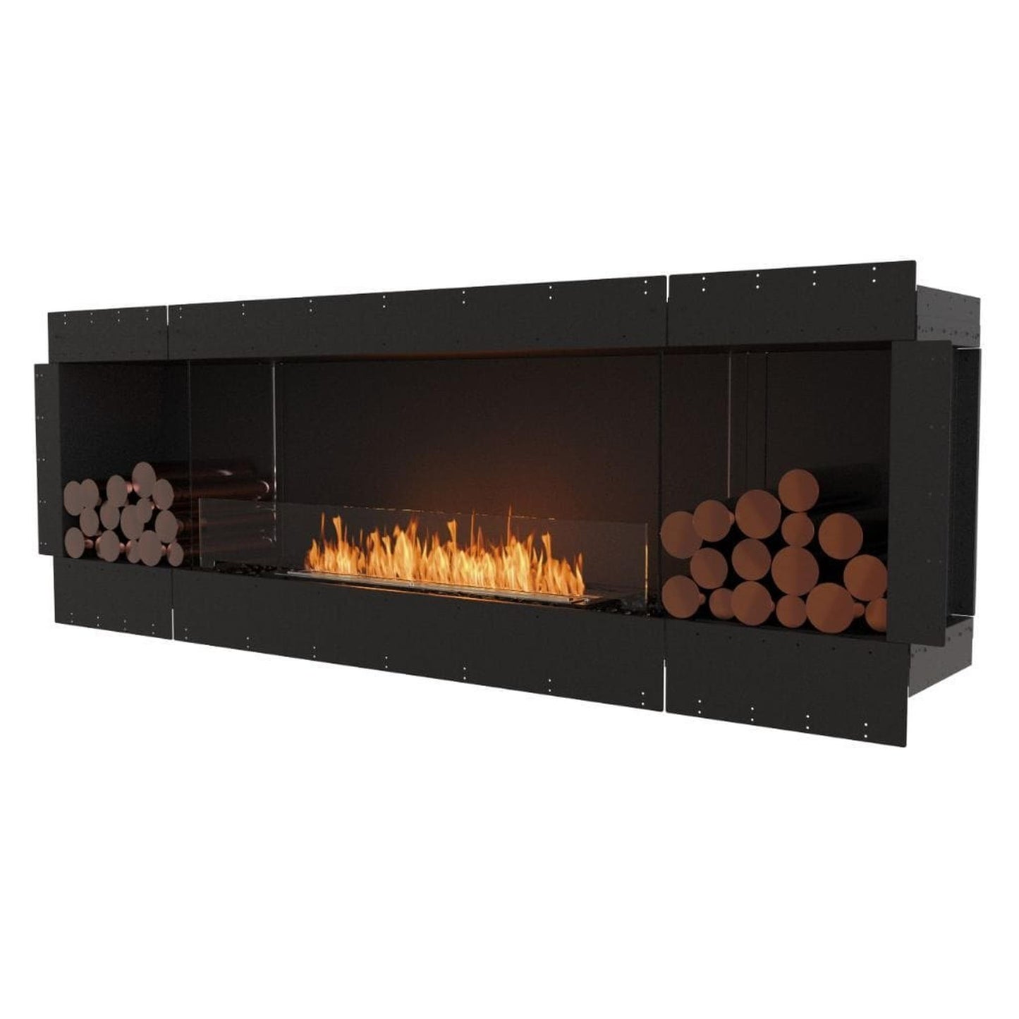 EcoSmart Fire Flex 86SS 94" Black Single Sided Ethanol Fireplace Insert with Black Burner and Both Sides Decorative Box by Mad Design Group