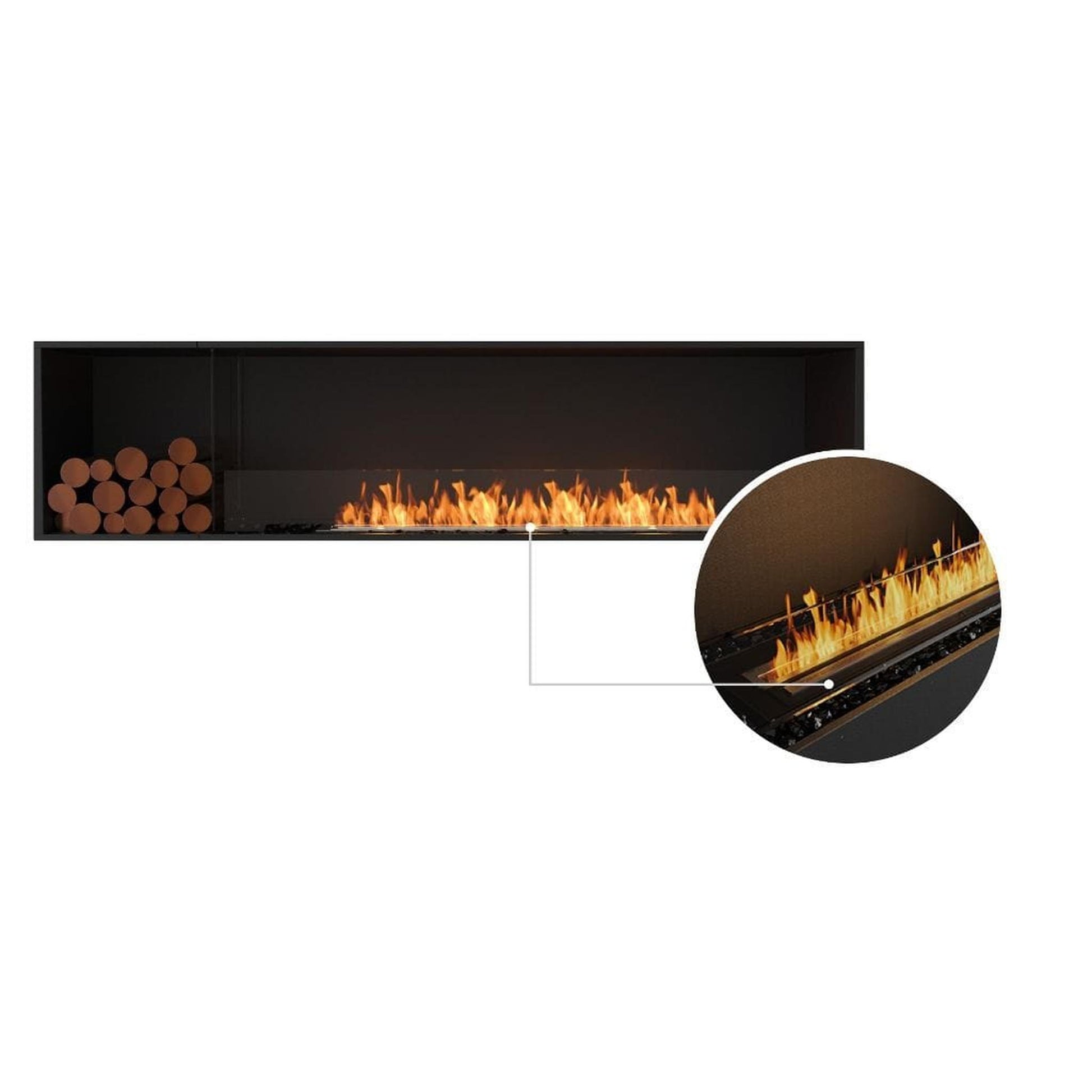 EcoSmart Fire Flex 86SS 94" Black Single Sided Ethanol Fireplace Insert with Black Burner and Both Sides Decorative Box by Mad Design Group