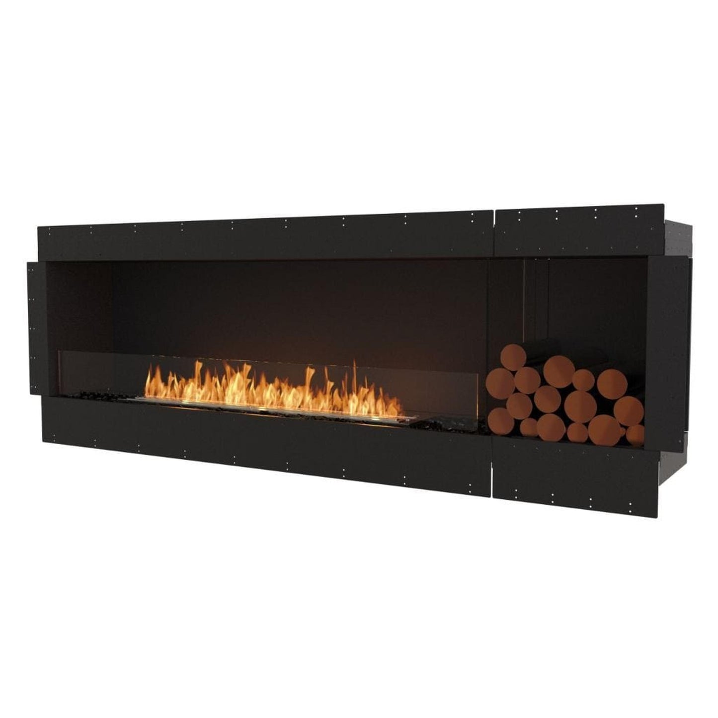 EcoSmart Fire Flex 86SS 94" Black Single Sided Ethanol Fireplace Insert with Black Burner and Both Sides Decorative Box by Mad Design Group