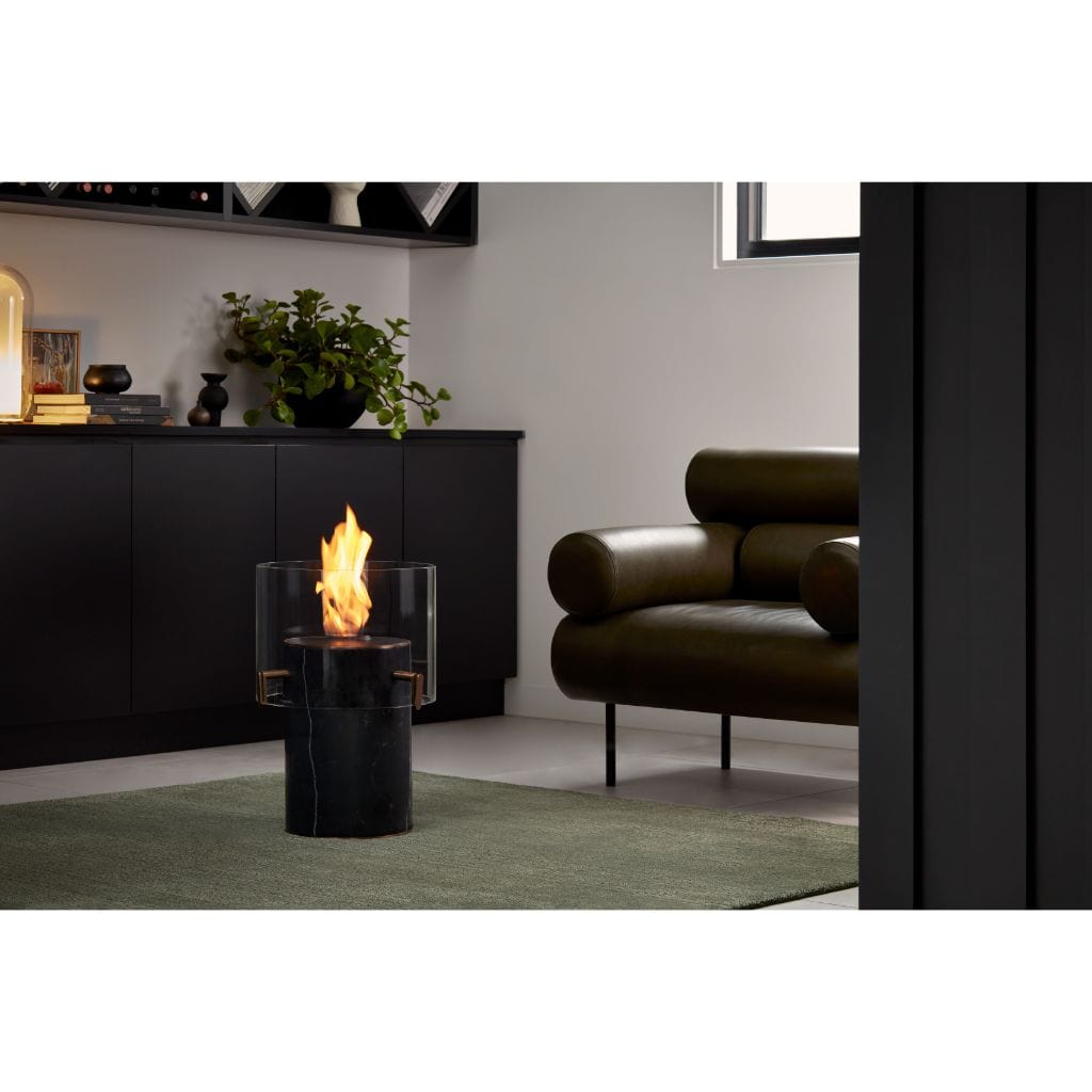 EcoSmart Fire PILLAR 3T 24" Marble Black Freestanding Designer Fireplace with Black Burner by MAD Design Group