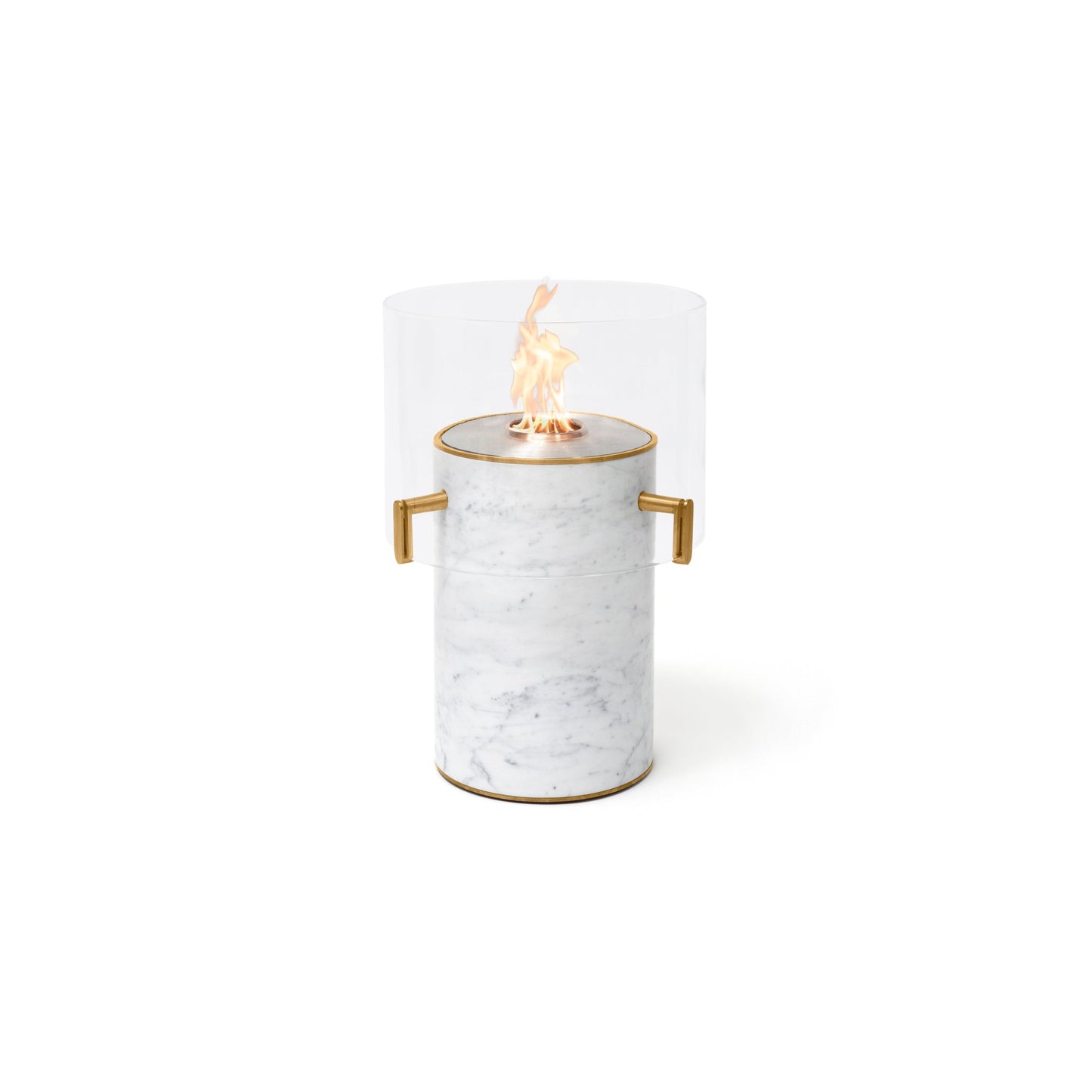 EcoSmart Fire PILLAR 3T 24" Marble White Freestanding Designer Fireplace with Stainless Steel Burner by MAD Design Group