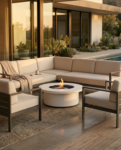EcoSmart Fire Mimosa 40" Bone Freestanding Indoor Fire Table with Black Burner by MAD Design Group