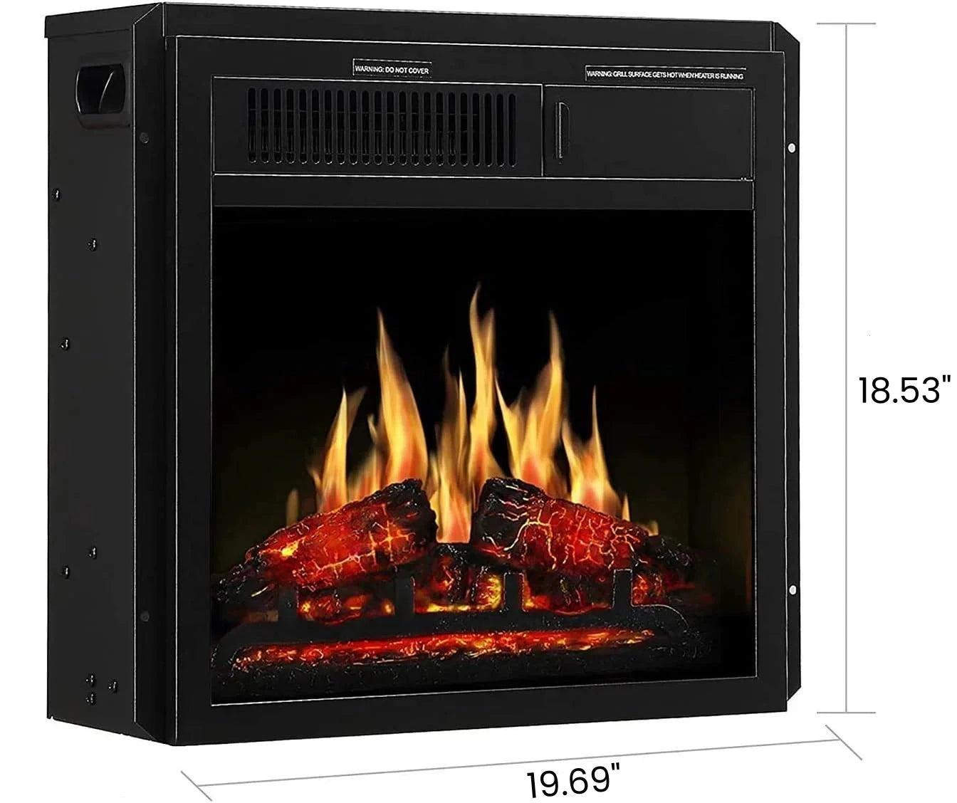 R.W.FLAME 20" x 18" x 10" Black 750W-1500W Electric Fireplace Insert With 7-Flame Brightness Settings, Logs and Remote Control