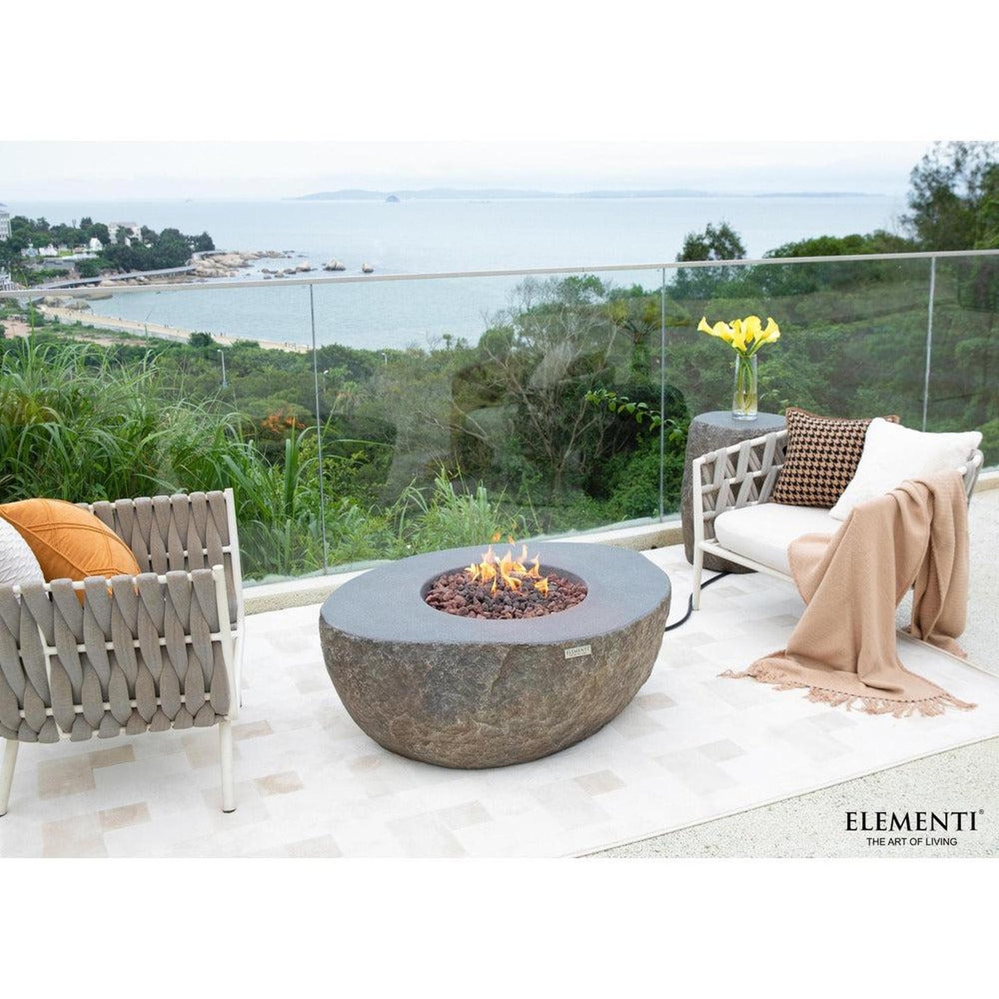 Elementi Boulder 35" Round Concrete Natural Gas Fire Table