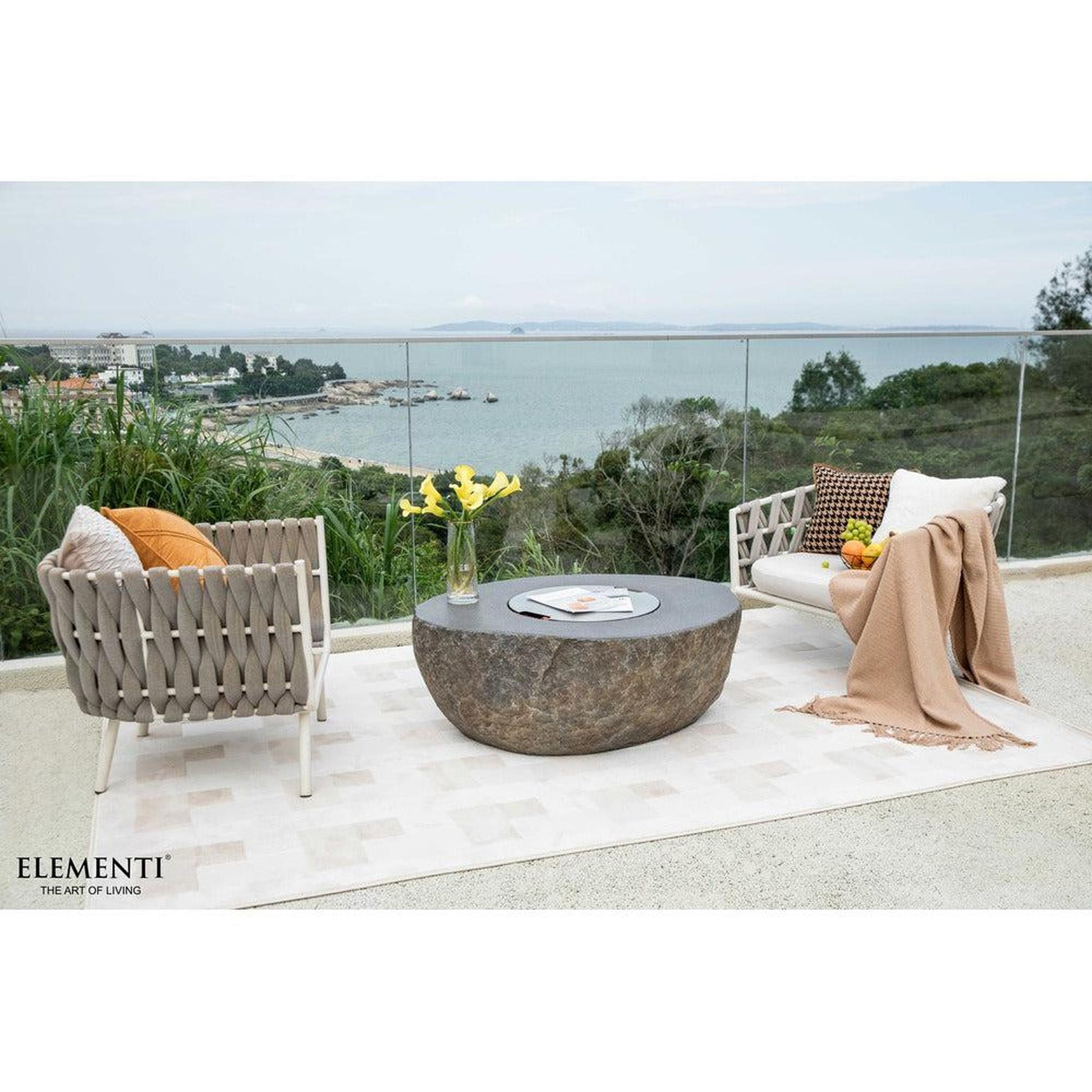 Elementi Boulder 35" Round Concrete Natural Gas Fire Table