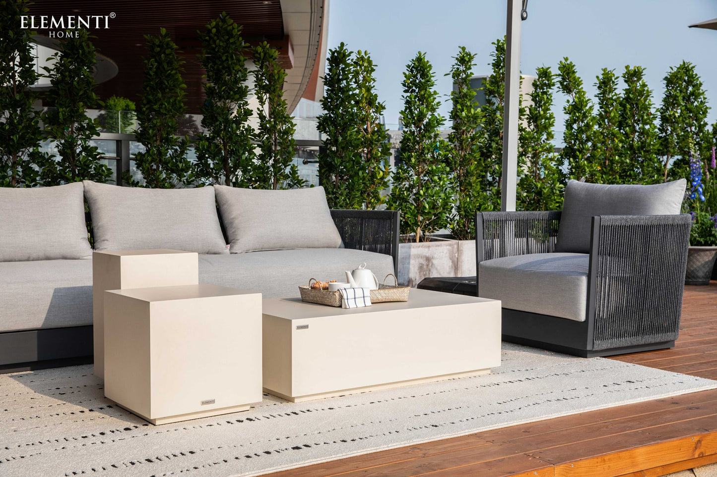 Elementi Capri 32" Dark Grey Aluminum Outdoor Lounge Chair with Sunbrella Cushions