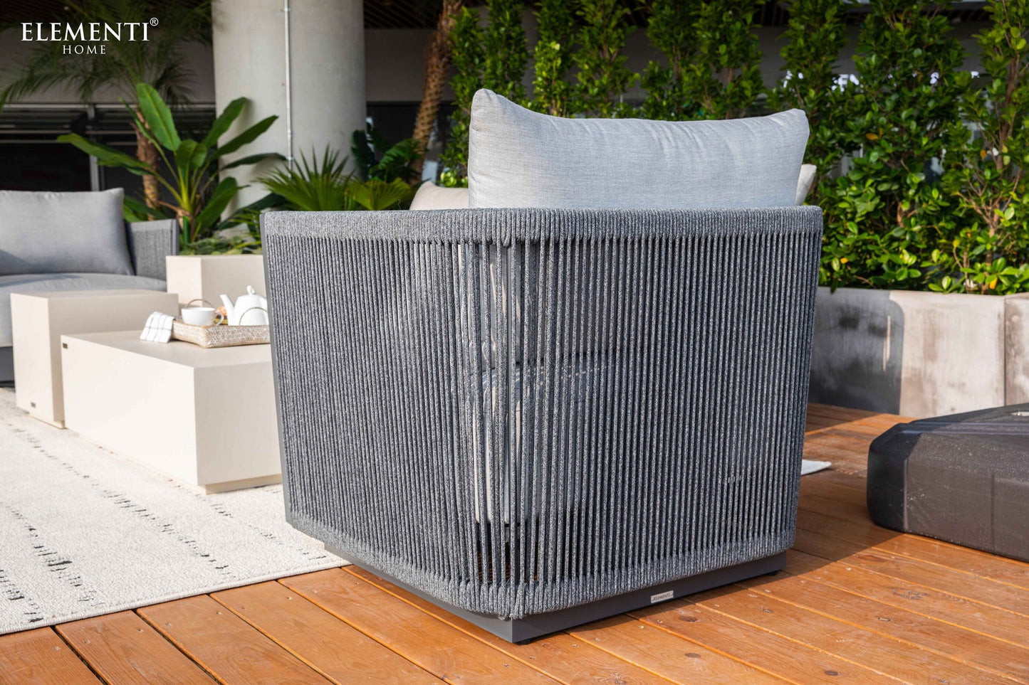 Elementi Capri 32" Dark Grey Aluminum Outdoor Lounge Chair with Sunbrella Cushions