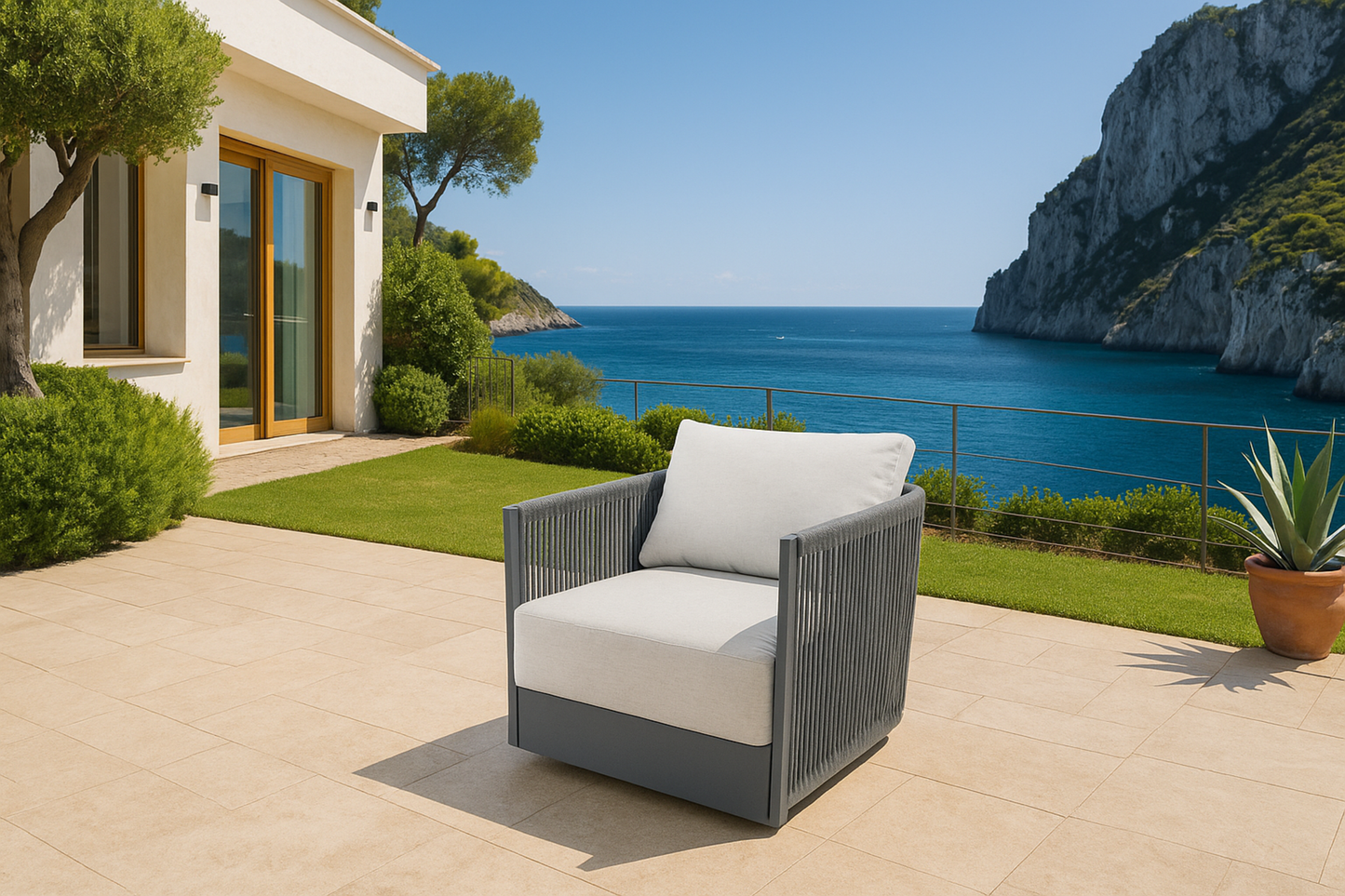 Elementi Capri 32" Dark Grey Aluminum Outdoor Lounge Chair with Sunbrella Cushions