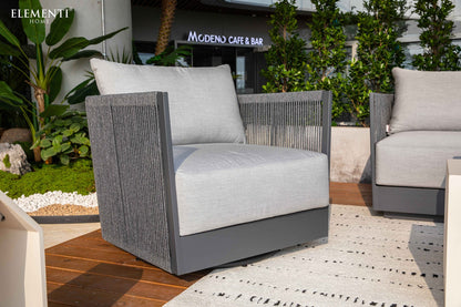 Elementi Capri 34" Dark Grey Aluminum Outdoor Swivel Chair with Sunbrella Cushions