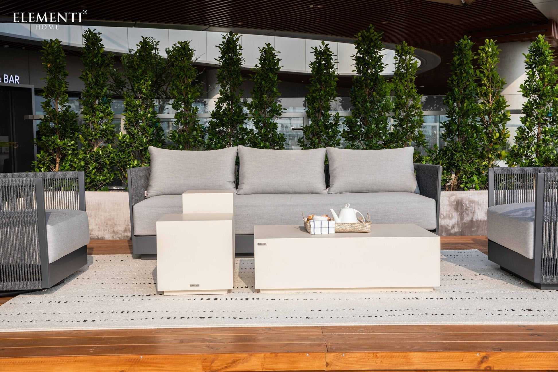 Elementi Capri 88" Dark Grey Aluminum Outdoor 3 Seat Sofa with Sunbrella Cushions