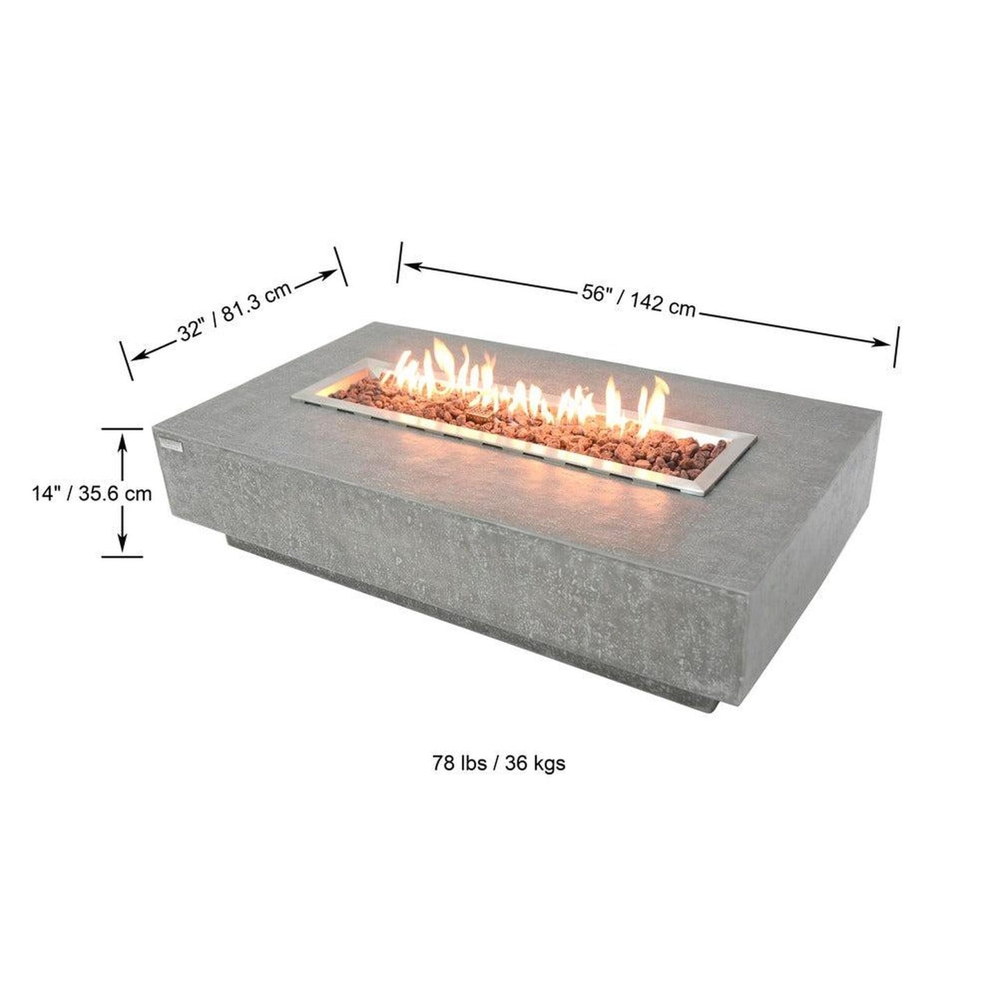 Elementi Hampton 32" Rectangle Light Gray Concrete Natural Gas Fire Table
