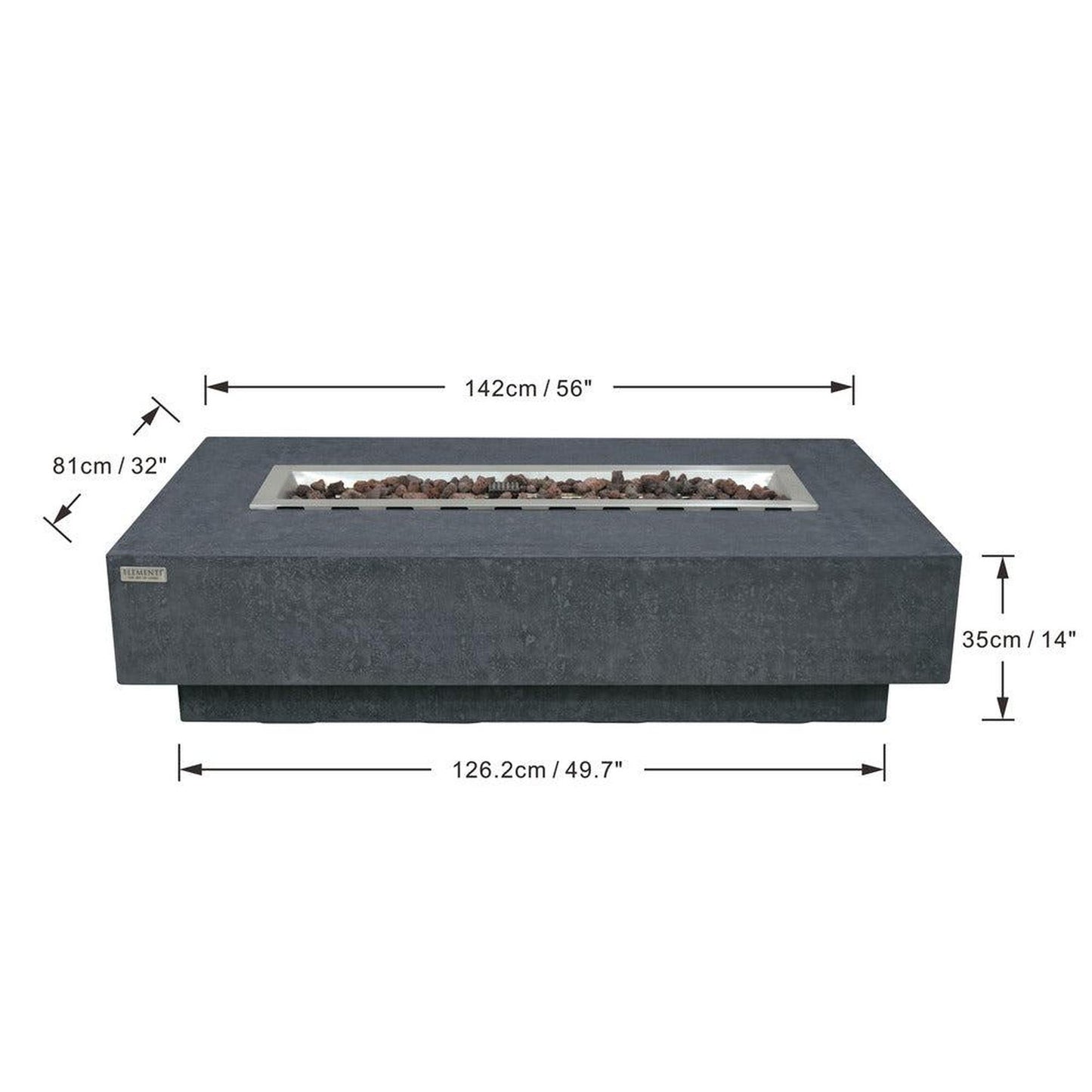 Elementi Hampton 56" Rectangle Dark Gray Concrete Natural Gas Fire Table