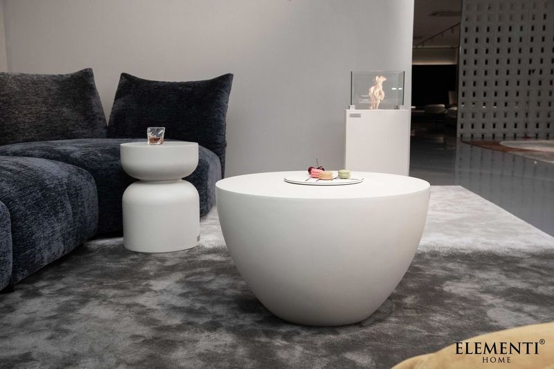 Elementi Home Chronos 14" Small Cream White Concrete Side Table