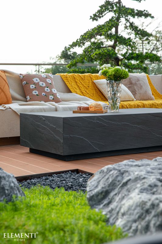 Elementi Home Colorado 60" Large Rectangle Slate Black Concrete Coffee Table