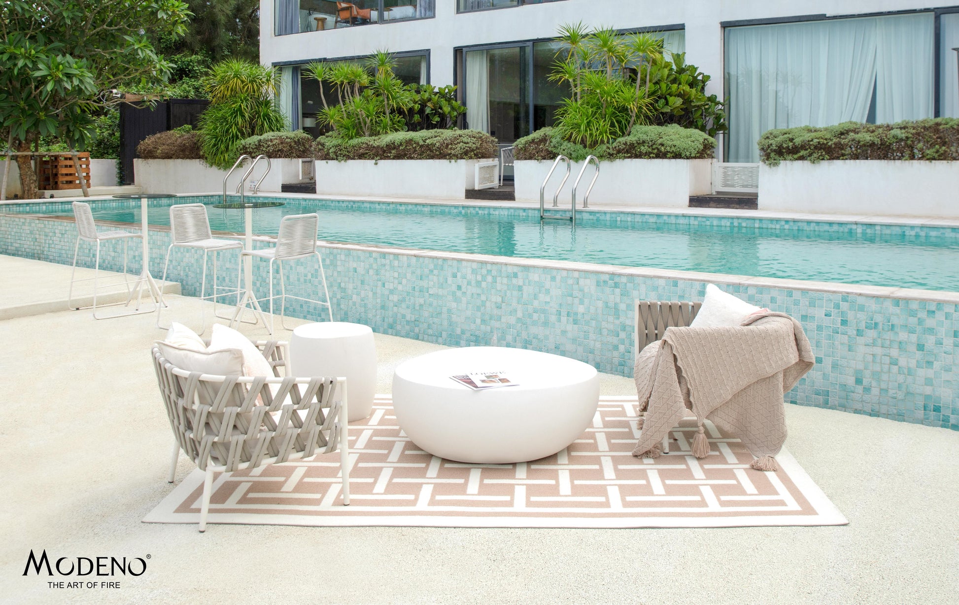 Elementi Home Ikaria 42" Cream White Cobble Concrete Coffee Table