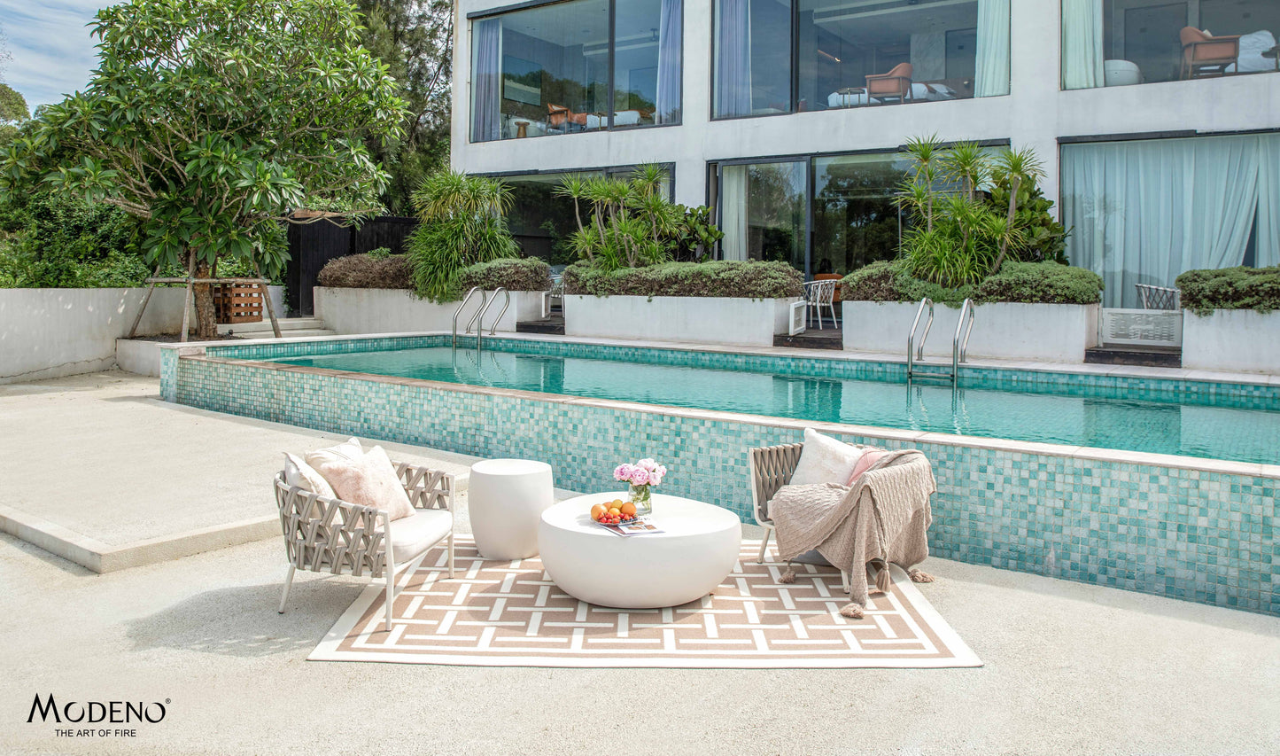 Elementi Home Ikaria 42" Cream White Cobble Concrete Coffee Table