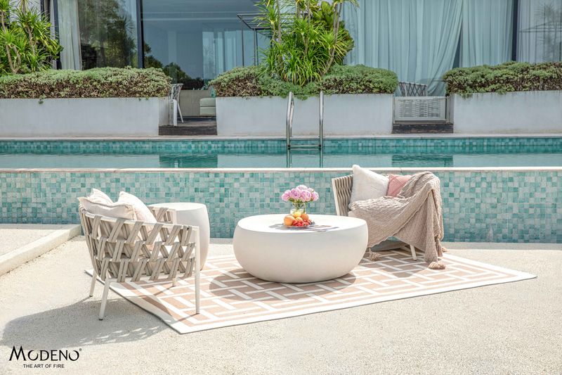 Elementi Home Ikaria 42" Cream White Cobble Concrete Coffee Table