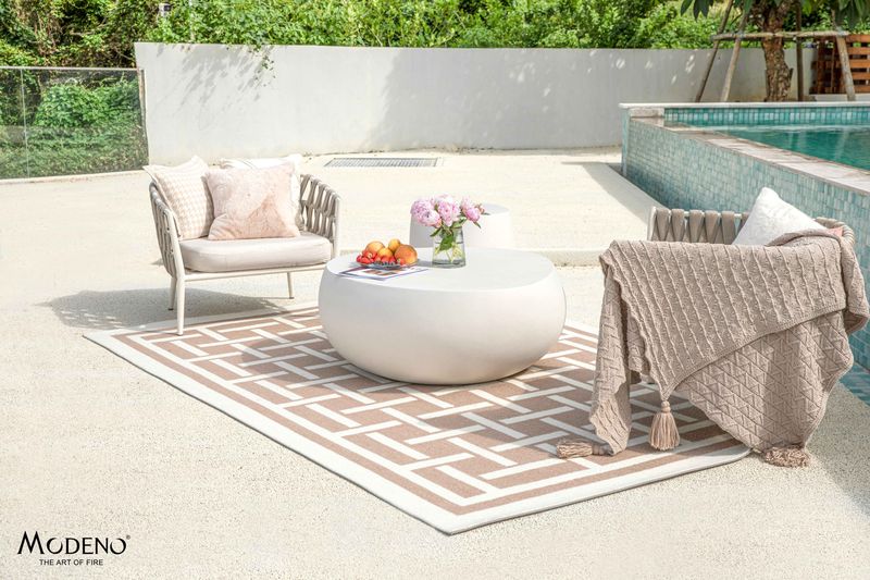 Elementi Home Ikaria 42" Cream White Cobble Concrete Coffee Table
