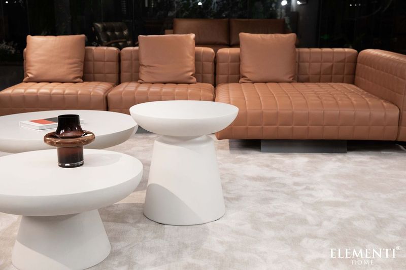 Elementi Home Kylix 14" Small Cream White Concrete Side Table