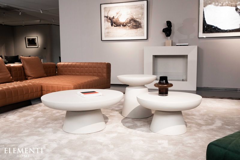 Elementi Home Kylix 34" Medium Cream White Concrete Coffee Table