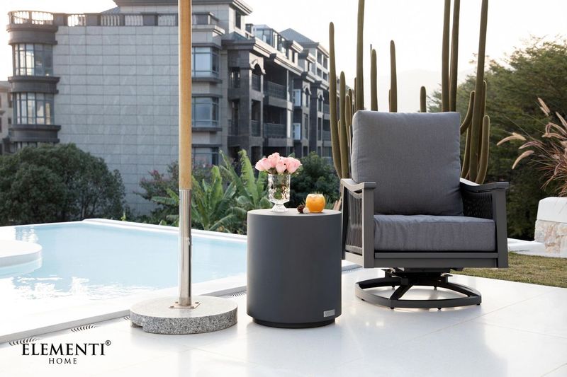Elementi Home Rome 18" Large Slate Black Concrete Side Table