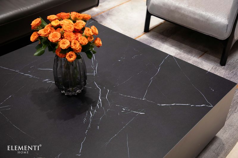 Elementi Home Sofia 40" Medium Square Bulgaria Black Marble Porcelain Coffee Table