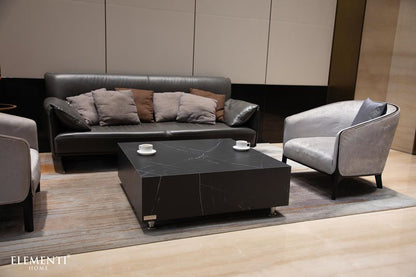 Elementi Home Sofia 40" Medium Square Bulgaria Black Marble Porcelain Coffee Table