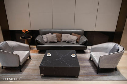 Elementi Home Sofia 40" Medium Square Bulgaria Black Marble Porcelain Coffee Table