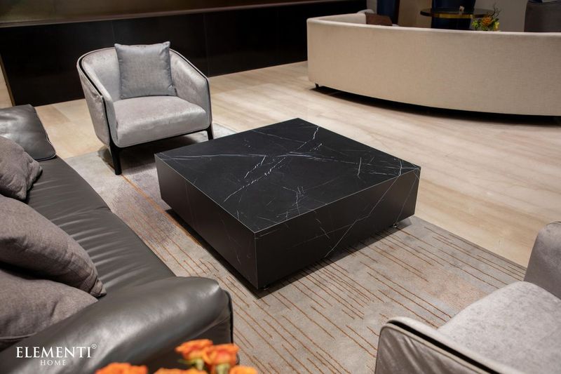 Elementi Home Sofia 40" Medium Square Bulgaria Black Marble Porcelain Coffee Table