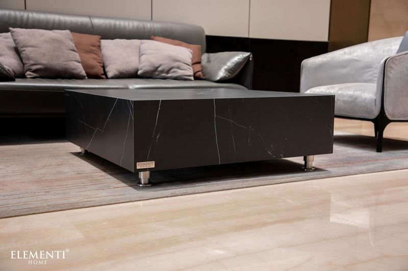Elementi Home Sofia 40" Medium Square Bulgaria Black Marble Porcelain Coffee Table