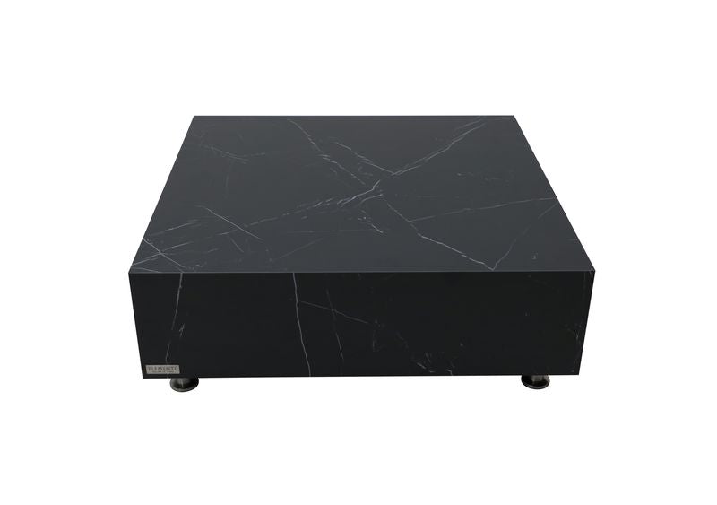 Elementi Home Sofia 40" Medium Square Bulgaria Black Marble Porcelain Coffee Table