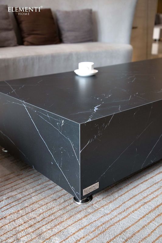 Elementi Home Sofia 62" Rectangle Bulgaria Black Marble Porcelain Coffee Table