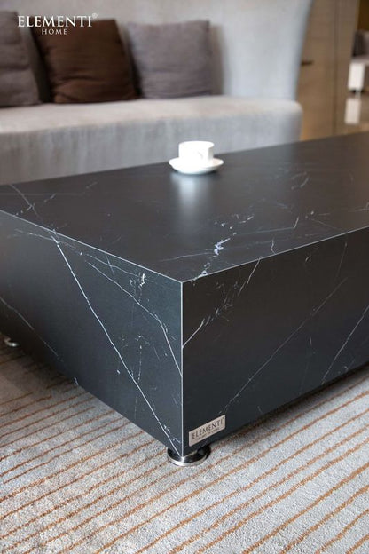 Elementi Home Sofia 62" Rectangle Bulgaria Black Marble Porcelain Coffee Table