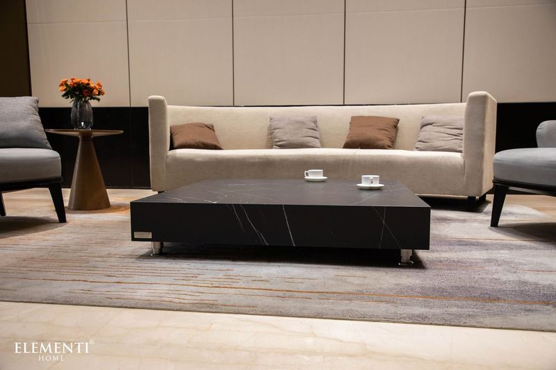 Elementi Home Sofia 62" Rectangle Bulgaria Black Marble Porcelain Coffee Table