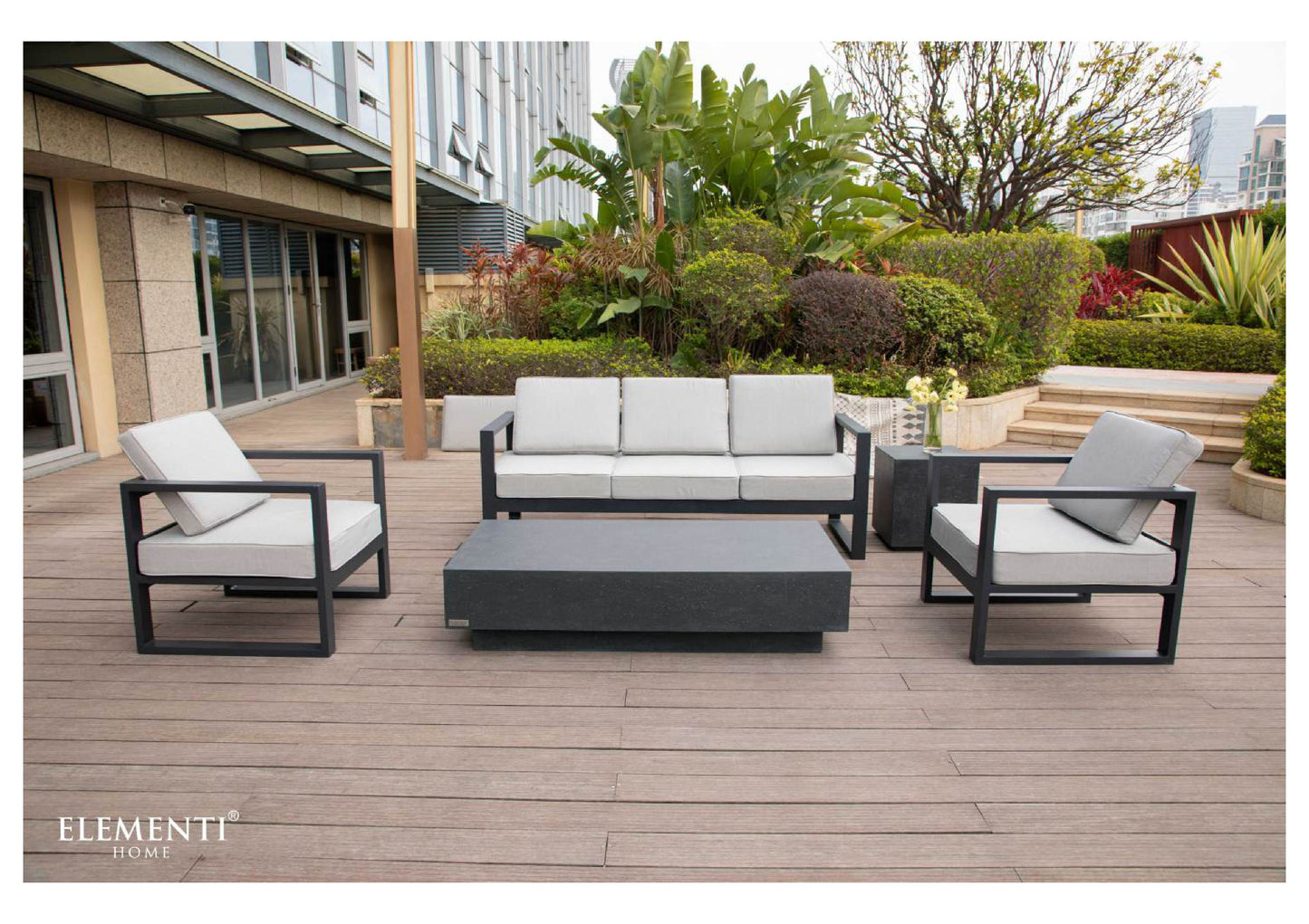 Elementi Home Tevere 60" Large Rectangle Slate Black Concrete Coffee Table