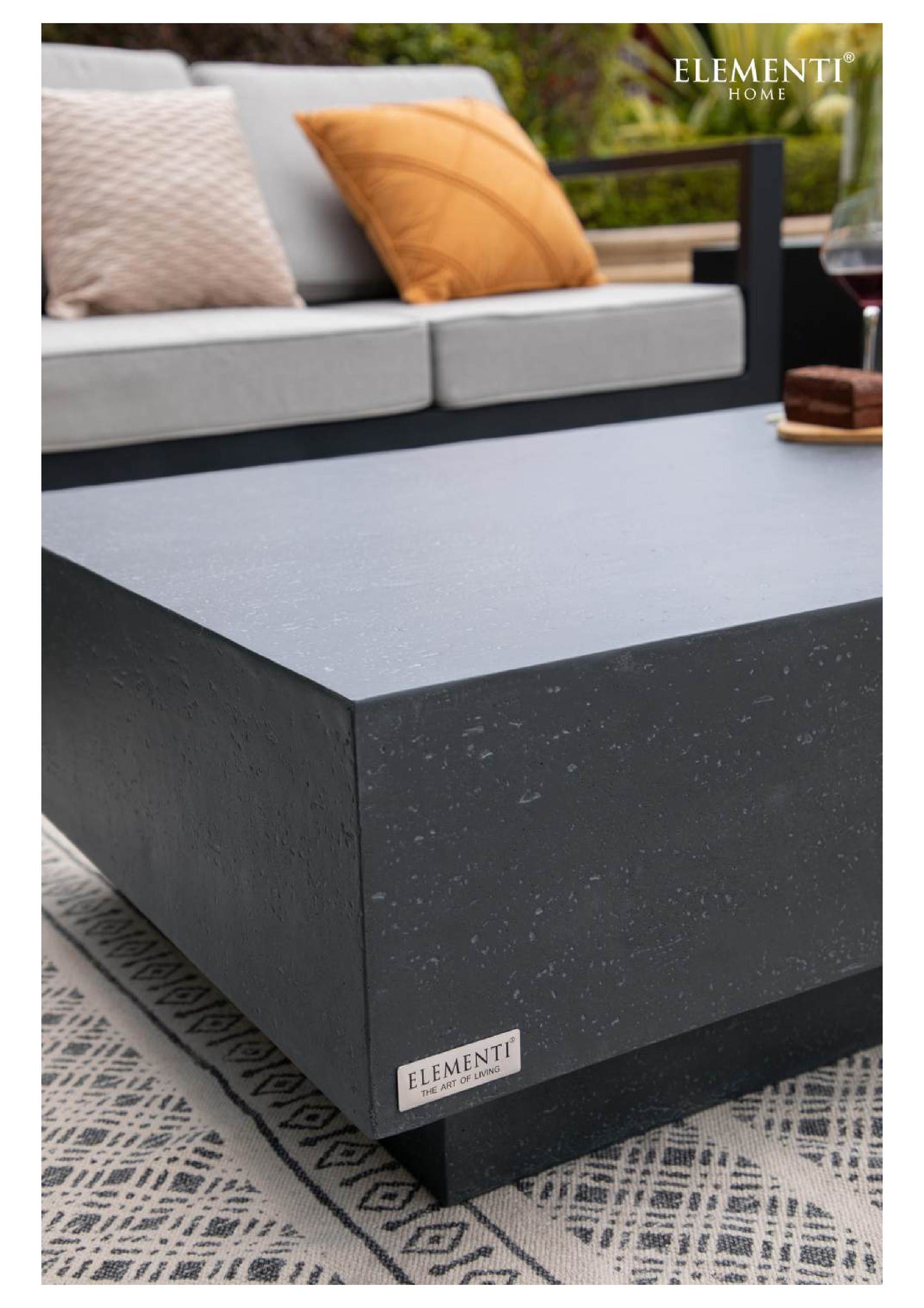 Elementi Home Tevere 60" Large Rectangle Slate Black Concrete Coffee Table