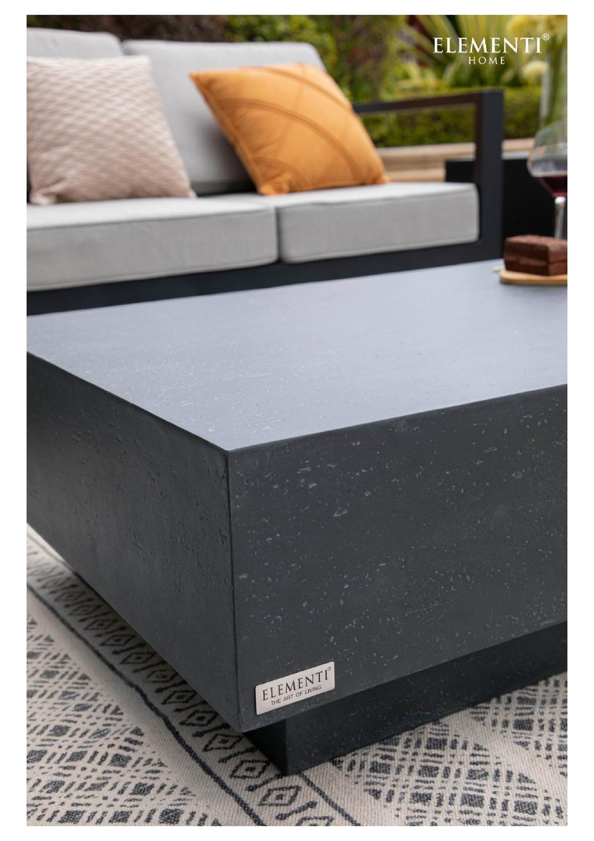 Elementi Home Tevere 60" Large Rectangle Slate Black Concrete Coffee Table