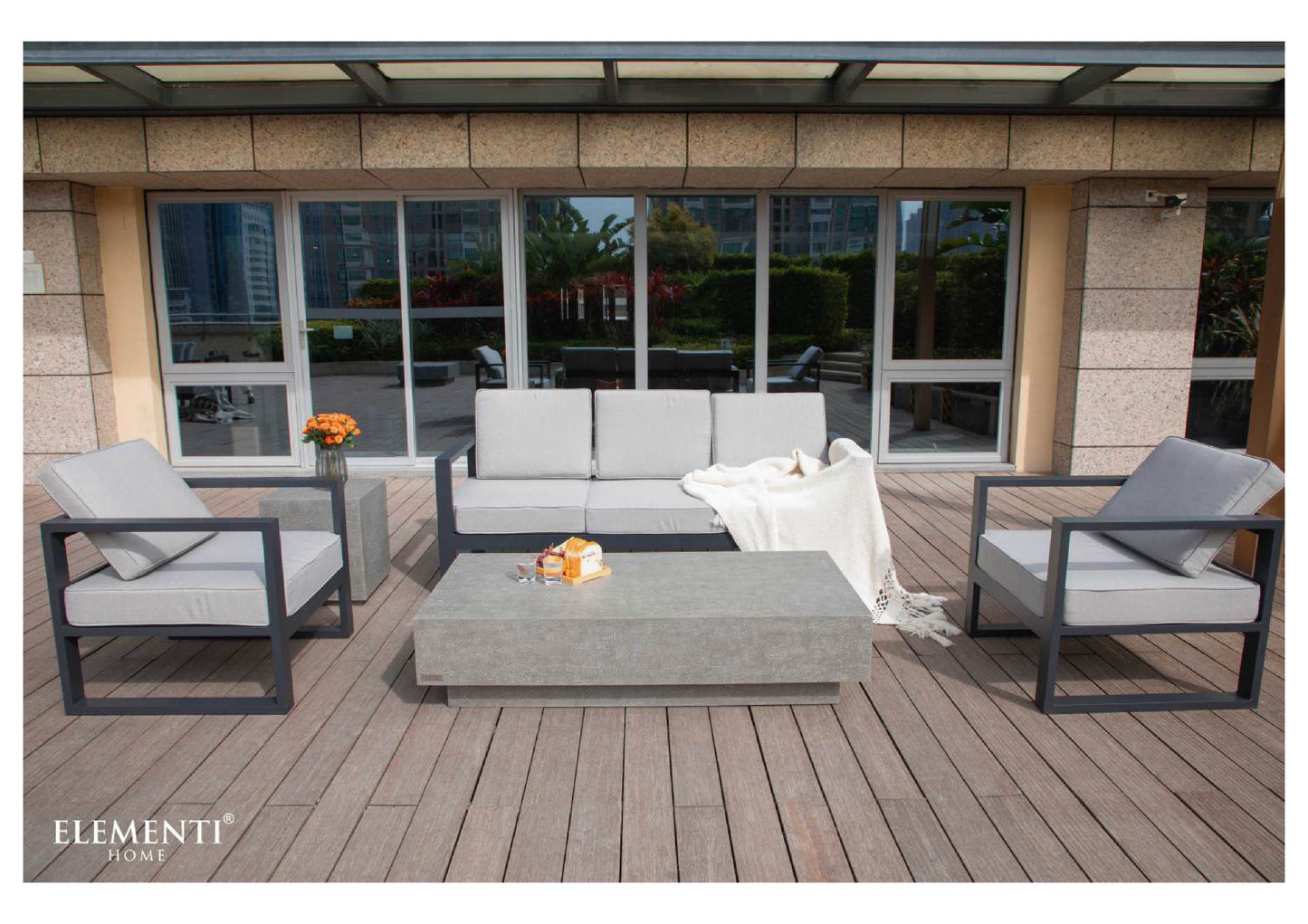 Elementi Home Tevere 60" Large Rectangle Space Grey Concrete Coffee Table