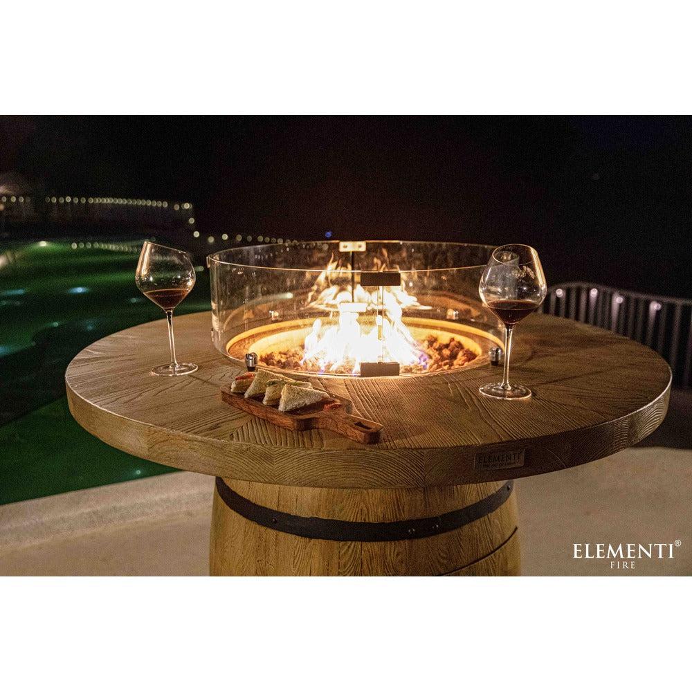 Elementi Lafite 48" Round Redwood Concrete Propane Barrel Fire Table