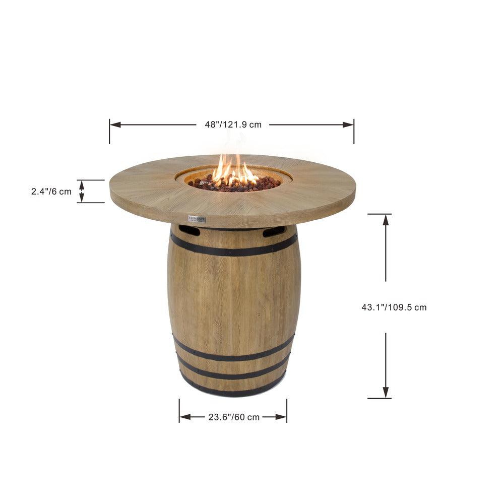 Elementi Lafite 48" Round Redwood Concrete Propane Barrel Fire Table