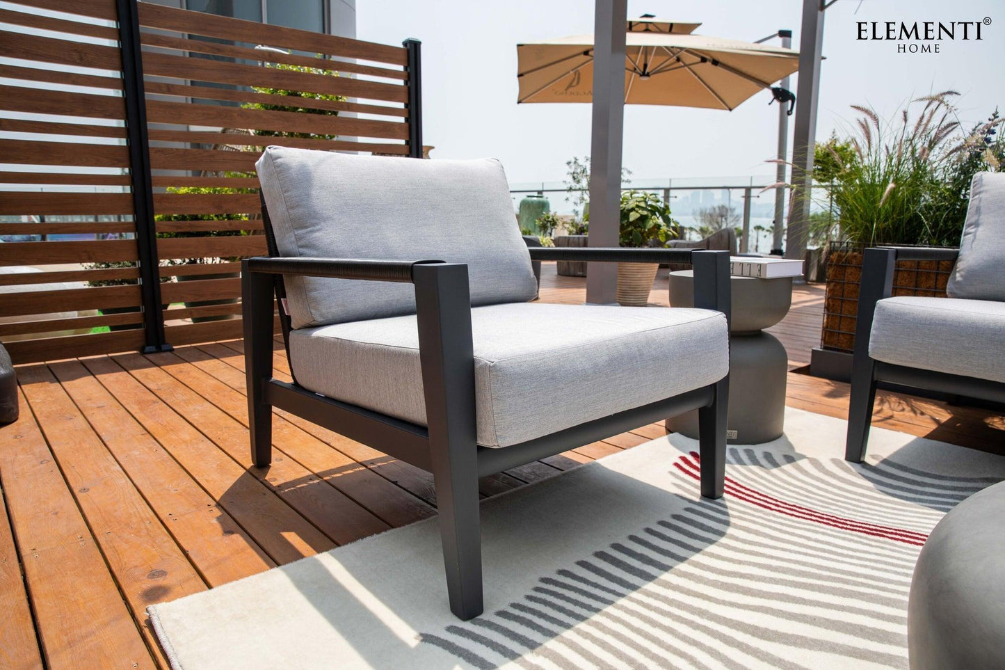 Elementi Laguna 31" Dark Grey Aluminum Outdoor Lounge Chair with Sunbrella Cushions
