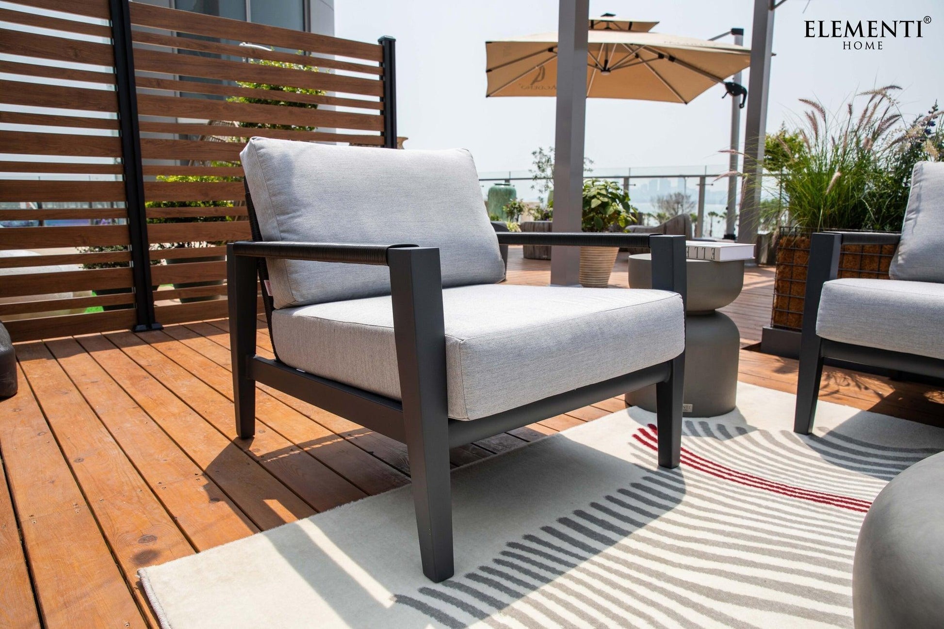 Elementi Laguna 31" Dark Grey Aluminum Outdoor Lounge Chair with Sunbrella Cushions
