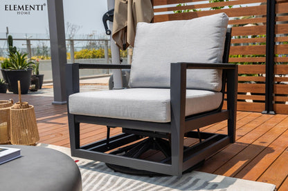 Elementi Laguna 31" Dark Grey Aluminum Outdoor Swivel Chair with Sunbrella Cushions