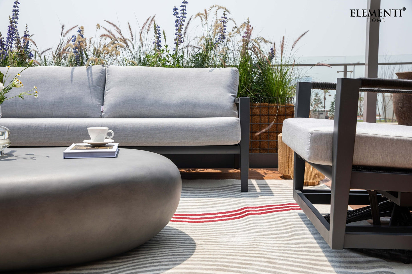 Elementi Laguna 80" Dark Grey Aluminum Outdoor 3 Seat Sofa with Sunbrella Cushions