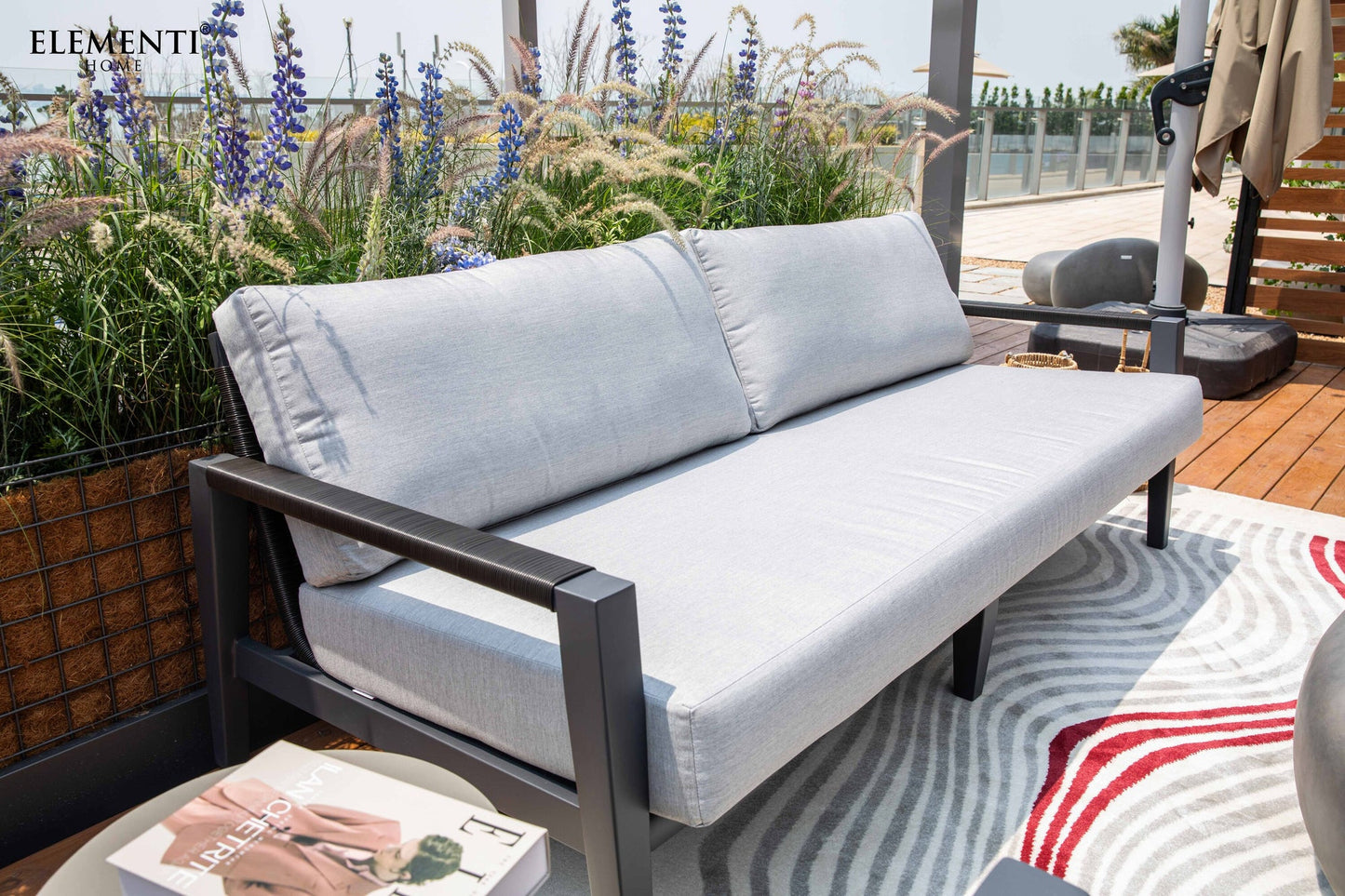 Elementi Laguna 80" Dark Grey Aluminum Outdoor 3 Seat Sofa with Sunbrella Cushions
