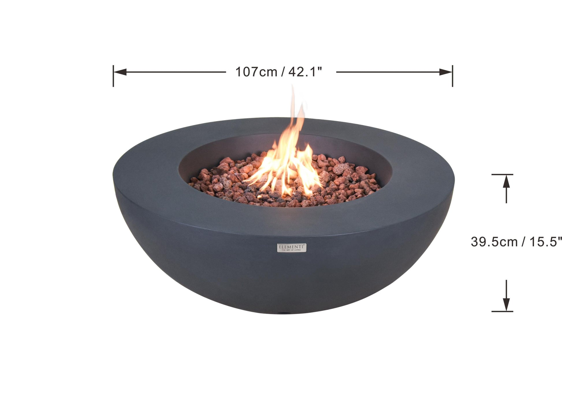 Elementi Lunar Bowl 42" Round Dark Gray Concrete Liquid Propane Fire Table