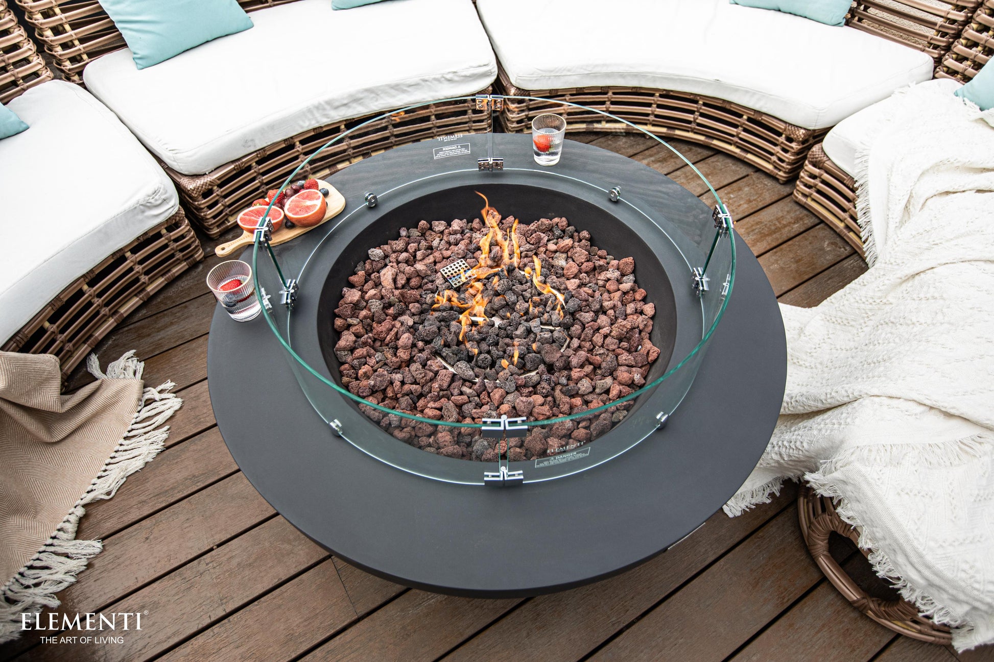 Elementi Lunar Bowl 42" Round Dark Gray Concrete Liquid Propane Fire Table